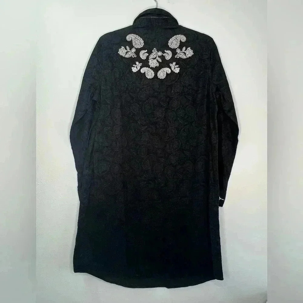 Ryan Michael  Embroidered‎ Pearl Snap Parsley Western Corduroy Shirt Dress Sz L